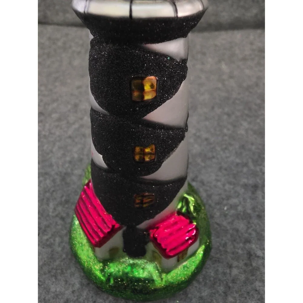 Cape Lookout (?) Lighthouse Glass Christmas Ornament. Coastal, Beach. READ